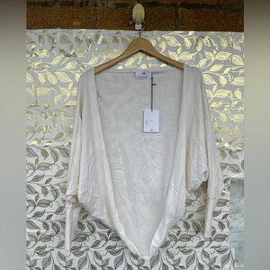 Allude Cream Cotton Cashmere Knit Cardigan • Quiet Luxury Minimalist Bolero XL